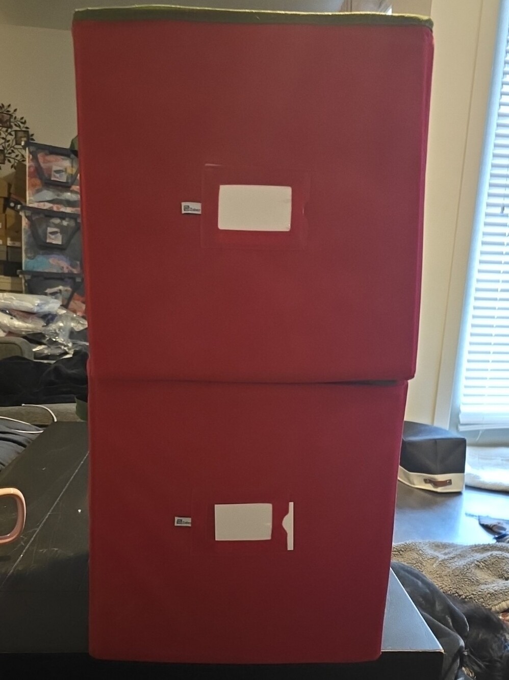 Christmas Ornament Fabric Storage Bins x2 (With Divider Bonus Ornaments)